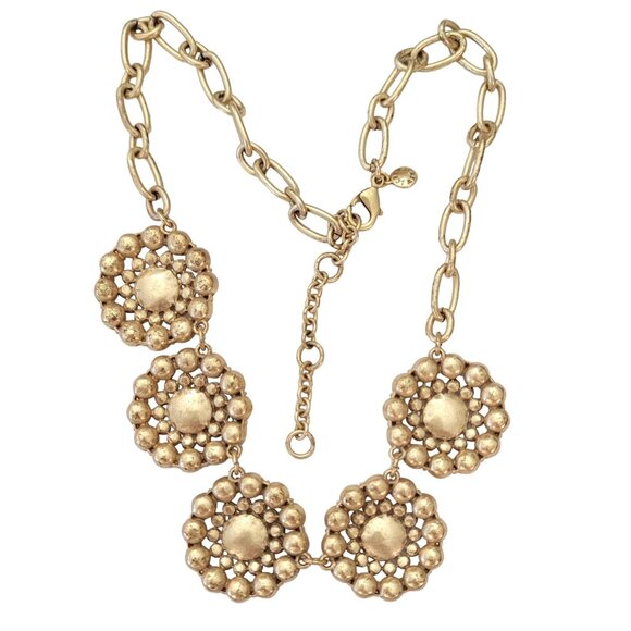 J Crew Gold Tone Glass Plastic Rhinestone Medallions Collar Chain  Necklace E545 - Picture 5 of 7